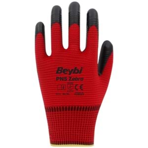 BEYBİ PN5 ZEBRA POLYESTER ÖRME NİTRİL ELDİVEN KIRMIZI NO:10