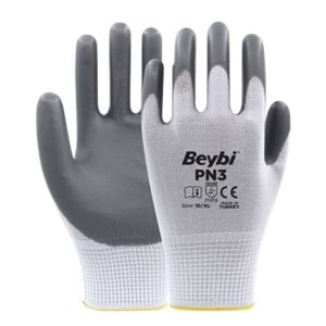 BEYBİ PN3 POLYESTER ÖRME NİTRİL ELDİVEN GRİ NO:9