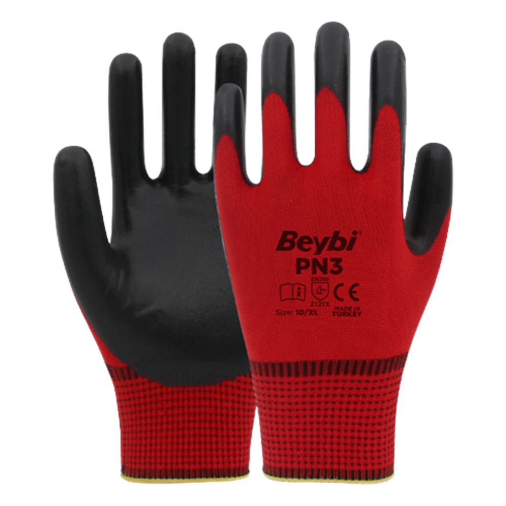 BEYBİ PN3 POLYESTER ÖRME NİTRİL ELDİVEN KIRMIZI NO:10