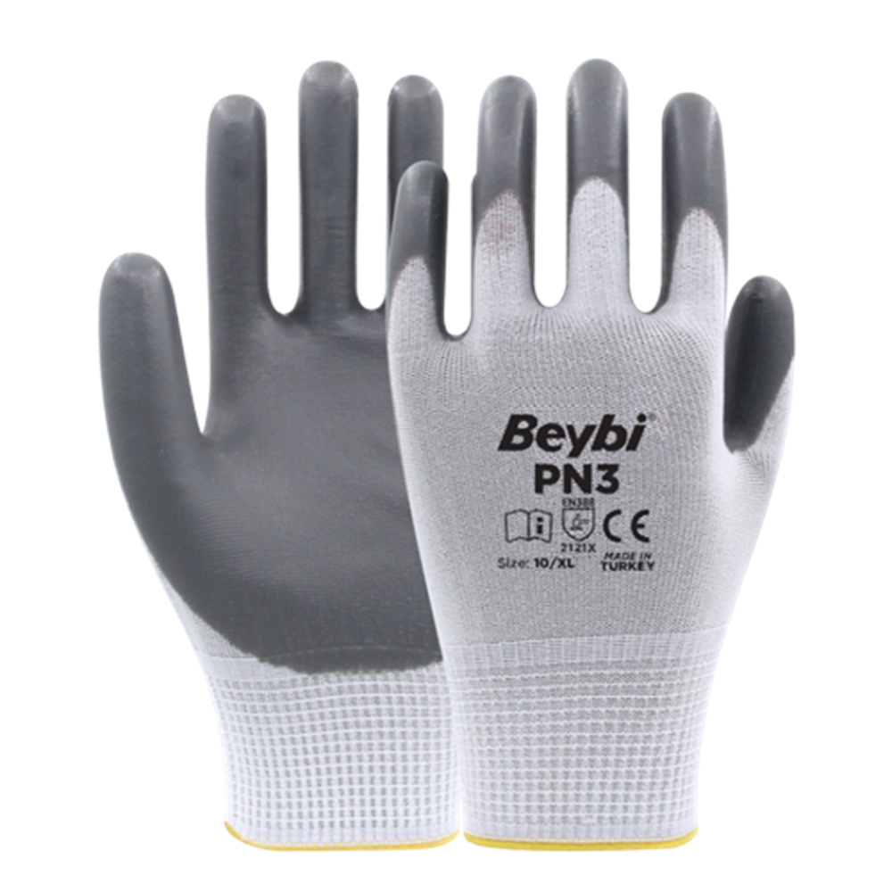 BEYBİ PN3 POLYESTER ÖRME NİTRİL ELDİVEN GRİ NO:10
