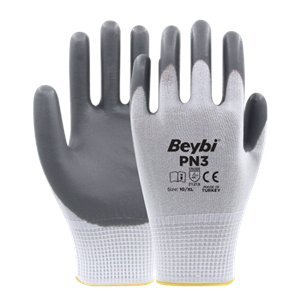 BEYBİ PN3 POLYESTER ÖRME NİTRİL ELDİVEN GRİ NO:10